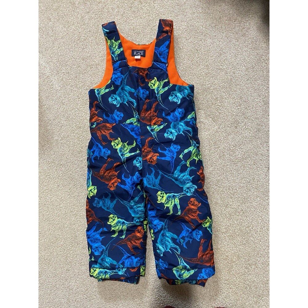 The Children's Place Boys Blue Dinosaur Snow Bib Pants 2T